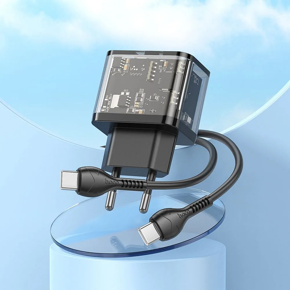 Netzladegerät mit USB-C Kabel HOCO N34, 20W, 3A, 1 x USB-A - 1 x USB-C, Transparent