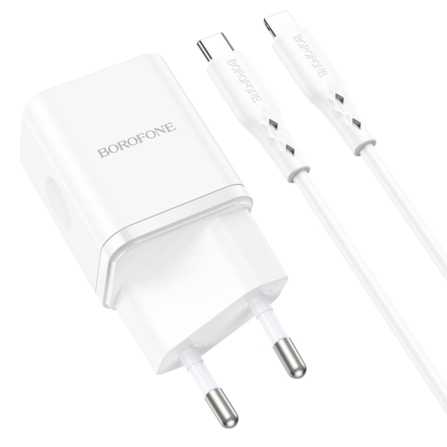 Network Charger with Lightning Cable Borofone BN7, 20W, 3A, 1 x USB-A - 1 x USB-C, White