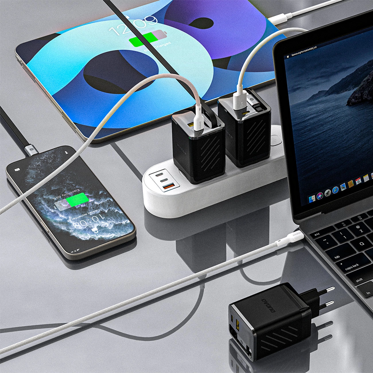 Network Charger with USB-C Cable Dudao A67EU, 67W, 3.35A, 1 x USB-A - 1 x USB-C, Black