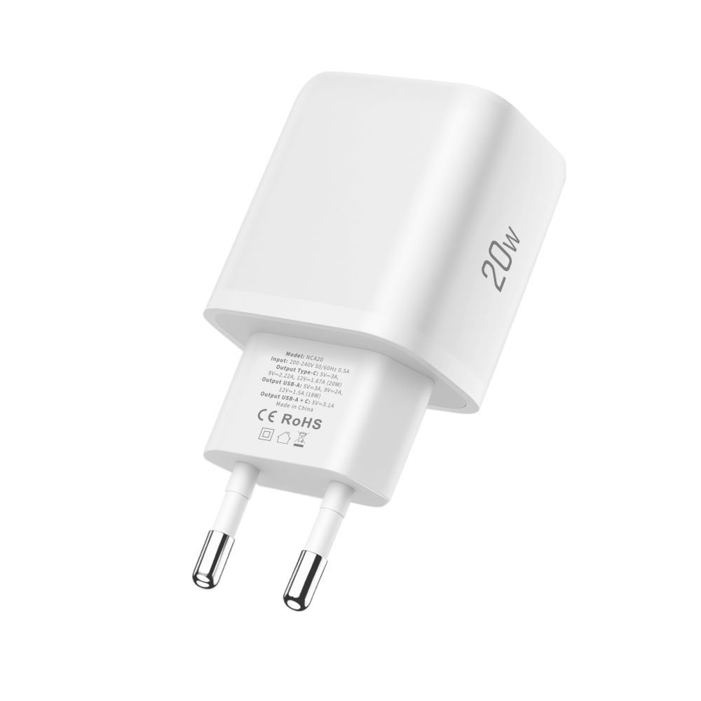 Netzteil mit Lightning-Kabel Tech-Protect NCA20, 20W, 3A, 1 x USB-A - 1 x USB-C, Weiß