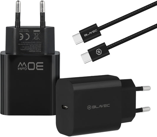 Blavec BC-14 Netzladegerät mit USB-C-Kabel, 30 W, 3 A, 1 × USB-C, Schwarz