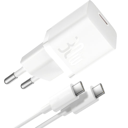 Netzwerkladegerät mit USB-C-Kabel Baseus GaN5S, 30 W, 3 A, 1 x USB-C, Weiß P10110902213-00