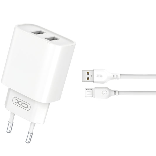 Netzwerk-Ladegerät mit microUSB-Kabel XO Design CE02C, 10.5W, 2.1A, 2 x USB-A, Weiß 