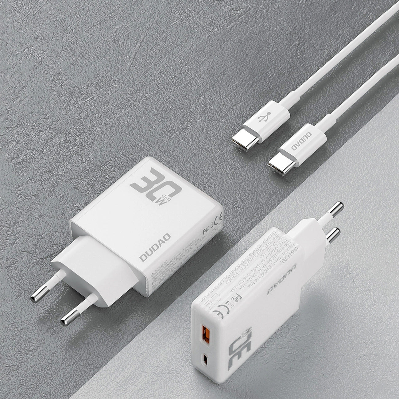 Netzwerkladegerät mit USB-C-Kabel Dudao A30EUT, 30 W, 3 A, 1 x USB-A - 1 x USB-C, Weiß