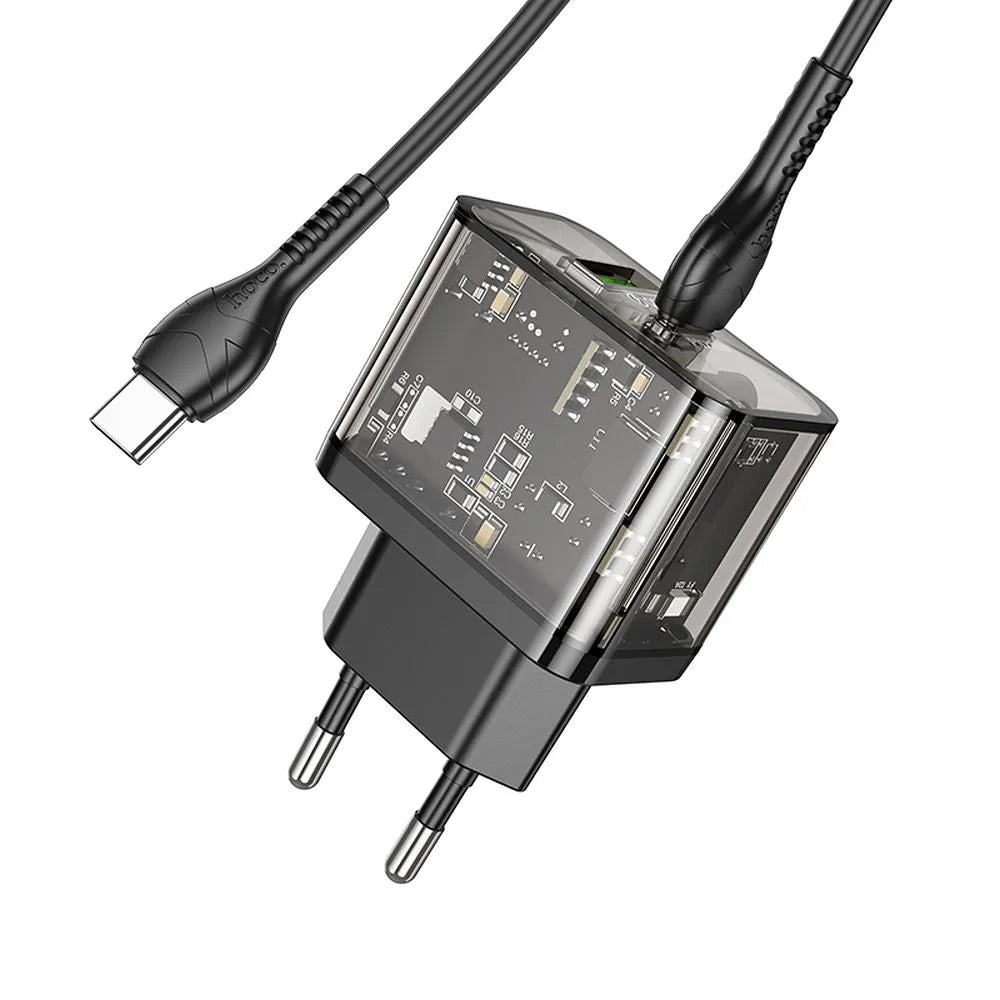 Netzladegerät mit USB-C Kabel HOCO N34, 20W, 3A, 1 x USB-A - 1 x USB-C, Transparent
