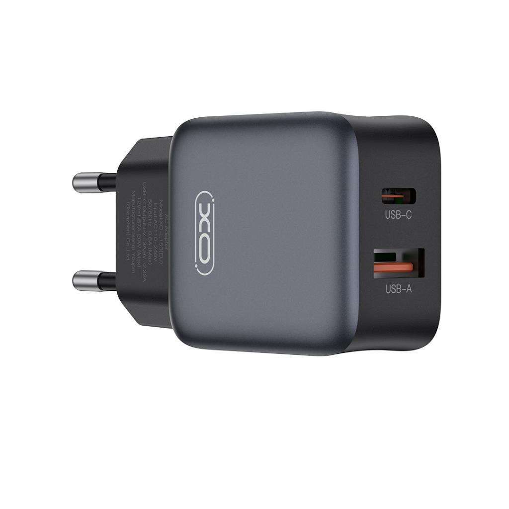 Netzladegerät mit USB-C Kabel XO Design L156, 30W, 3A, 1 x USB-A - 1 x USB-C, Schwarz