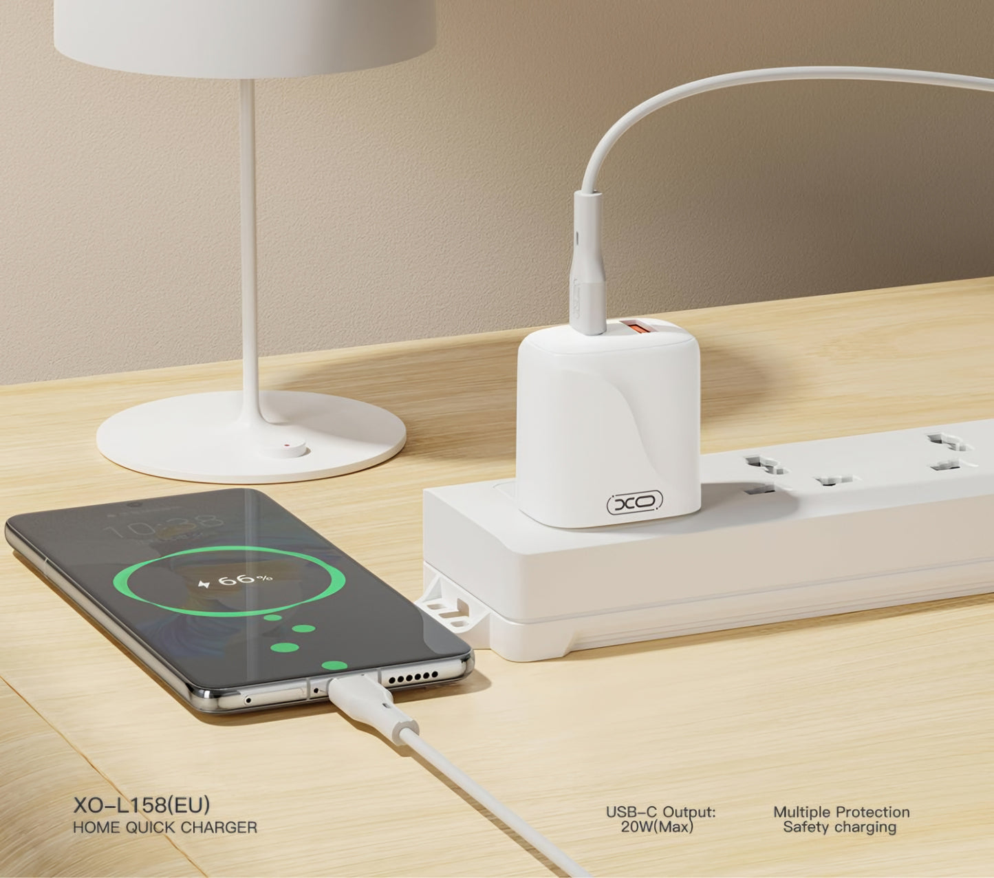 Network Charger with USB-C Cable XO Design L158, 20W, 3A, 1 x USB-A - 1 x USB-C, White