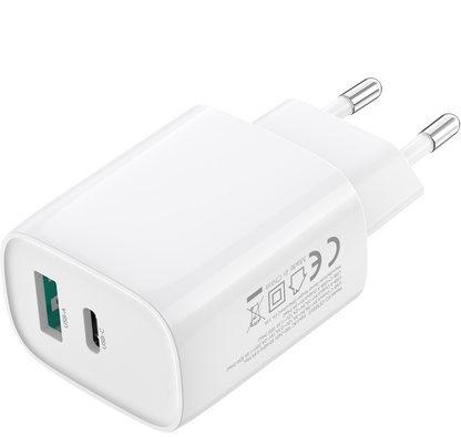 Netzladegerät mit Lightning-Kabel XO Design CE30, 30W, 3A, 1 x USB-A - 1 x USB-C, Weiß