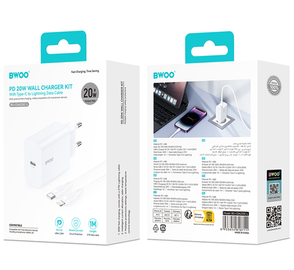 Netzladegerät mit Lightning-Kabel BWOO CDA233, 20W, 3A, 1 x USB-C, Weiß