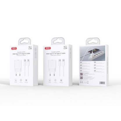 Netzteil mit Lightning-Kabel XO Design L167, 25W, 3A, 1 x USB-C, Weiß
