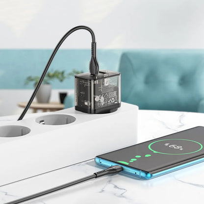 Netzladegerät mit USB-C Kabel HOCO N34, 20W, 3A, 1 x USB-A - 1 x USB-C, Transparent