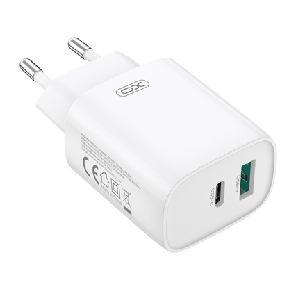 Netzladegerät mit Lightning-Kabel XO Design CE30, 30W, 3A, 1 x USB-A - 1 x USB-C, Weiß