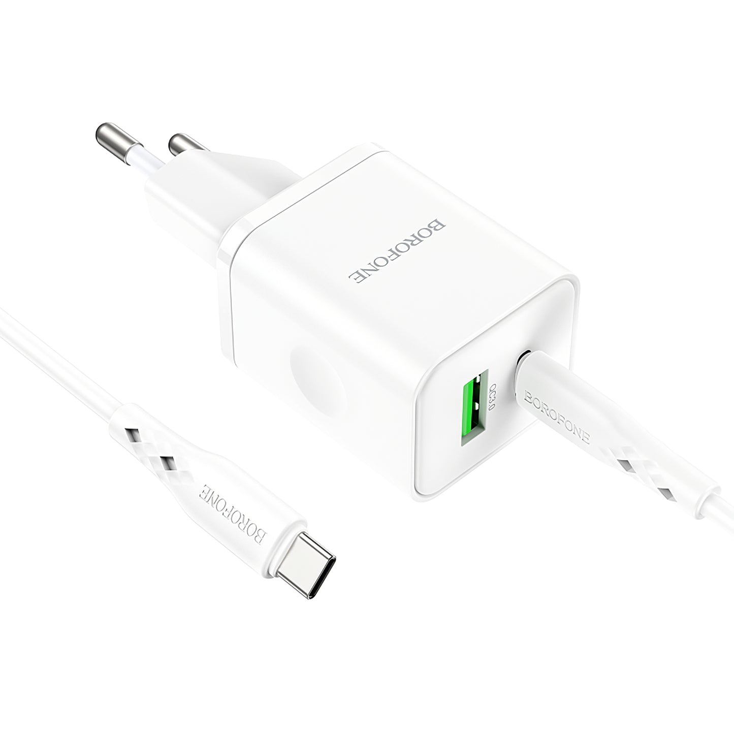 Borofone BN7 Netzwerkladegerät mit USB-C-Kabel, 20 W, 3 A, 1 x USB-A – 1 x USB-C, Weiß