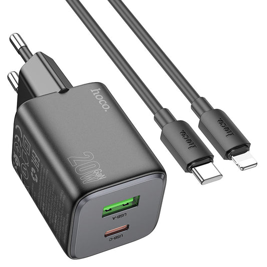 Netzladegerät mit Lightning-Kabel HOCO N41, 20W, 3A, 1 x USB-A - 1 x USB-C, Schwarz