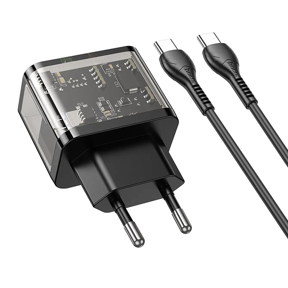 Netzladegerät mit USB-C Kabel HOCO N34, 20W, 3A, 1 x USB-A - 1 x USB-C, Transparent