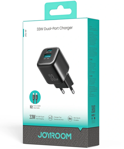 Netzteil mit USB-C-Kabel Joyroom JR-TG7, 33W, 3A, 1 x USB-A - 1 x USB-C, Schwarz