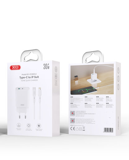 Netzladegerät mit Lightning-Kabel XO Design CE30, 30W, 3A, 1 x USB-A - 1 x USB-C, Weiß