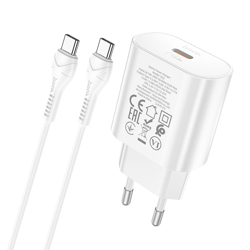 Netzwerkladegerät mit USB-C-Kabel HOCO Jetta N22, 25 W, 3 A, 1 x USB-C, Weiß