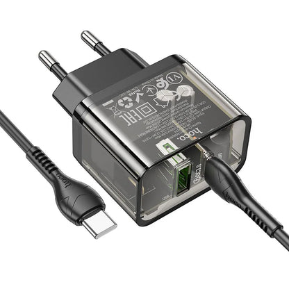 Netzladegerät mit USB-C Kabel HOCO N34, 20W, 3A, 1 x USB-A - 1 x USB-C, Transparent