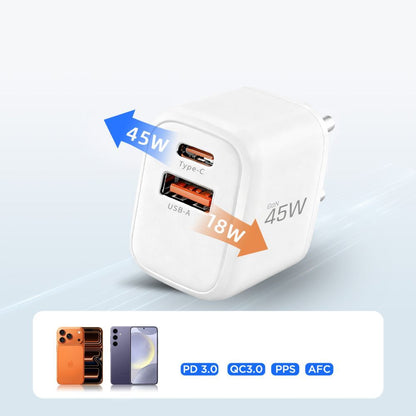 Netzladegerät mit USB-C Kabel Tech-Protect NCA45W, 45W, 3A, 1 x USB-A - 1 x USB-C, Weiß