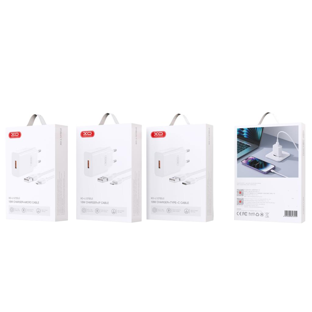 Netzteil mit microUSB-Kabel XO Design L127, 18W, 3A, 1 x USB-A, Weiß
