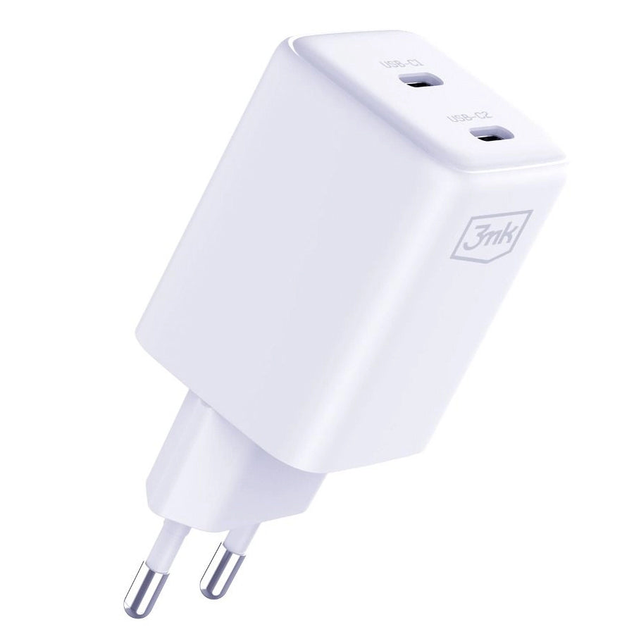 Netzwerkladegerät mit USB-C-Kabel 3MK HyperCharger, 45 W, 3 A, 2 x USB-C, Weiß