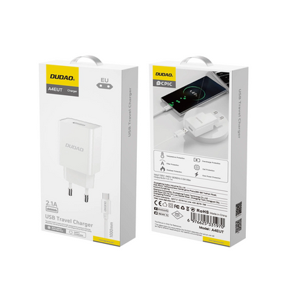 Netzladegerät mit USB-C Kabel Dudao A4EU, 10W, 2.1A, 1 x USB-A, Weiß