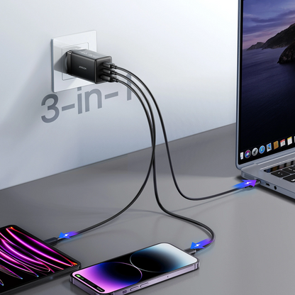 Netzteil mit USB-C-Kabel Joyroom JR-TG10, 65W, 3,25A, 1 x USB-A - 2 x USB-C, Schwarz