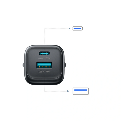 Netzteil mit USB-C-Kabel Joyroom JR-TG7, 33W, 3A, 1 x USB-A - 1 x USB-C, Schwarz