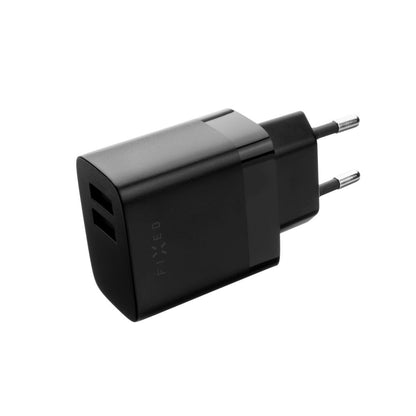 Netzladegerät mit microUSB-Kabel Fixed, 17W, 3A, 2 x USB-A, Schwarz