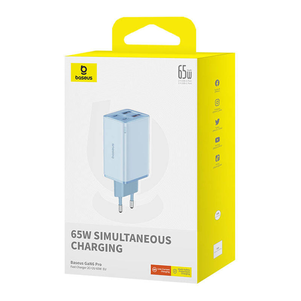 Netzteil mit USB-C-Kabel Baseus GaN6 Pro, 65W, 3,25A, 2 x USB-A - 2 x USB-C, Blau P10162701313-00