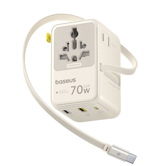 Netzteil mit USB-C-Kabel Baseus Travel EnerCore CG11, 70W, 2 x Steckdose - 1 x USB-C - 2 x USB-A, Weiß E0307E01