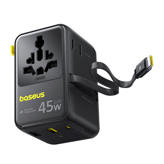Netzteil mit USB-C-Kabel Baseus Travel PicoGo AG11, 45W, 2 x Steckdose - 1 x USB-C - 2 x USB-A, Schwarz E0307F00