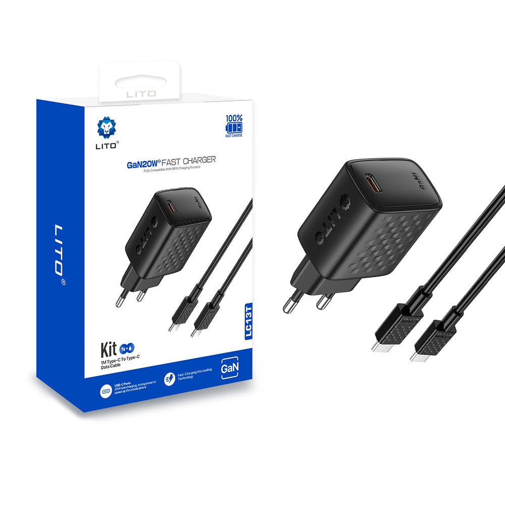 Netzladegerät mit USB-C Kabel Lito LC13T, 20W, 3A, 1 x USB-C, Schwarz