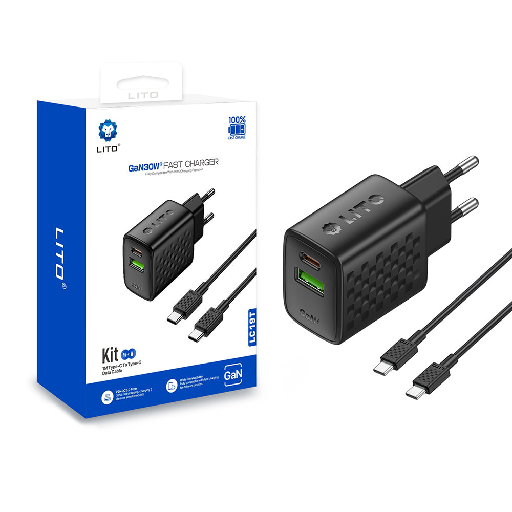 Netzladegerät mit USB-C Kabel Lito LC19T, 30W, 3A, 1 x USB-A - 1 x USB-C, Schwarz