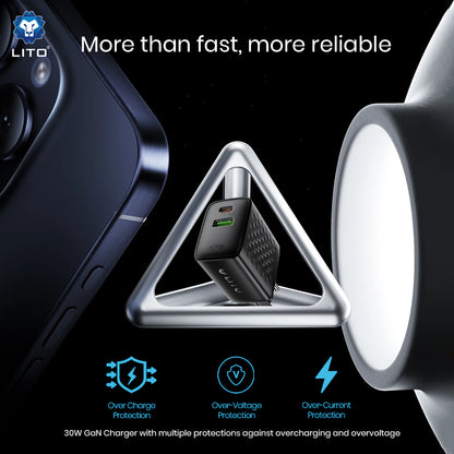 Netzladegerät mit USB-C Kabel Lito LC19T, 30W, 3A, 1 x USB-A - 1 x USB-C, Schwarz