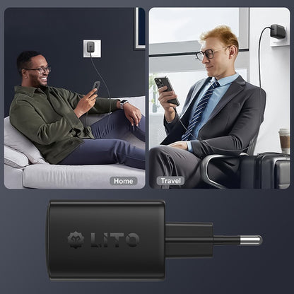 Netzladegerät mit USB-C Kabel Lito LC22T, 45W, 3A, 2 x USB-C, Schwarz