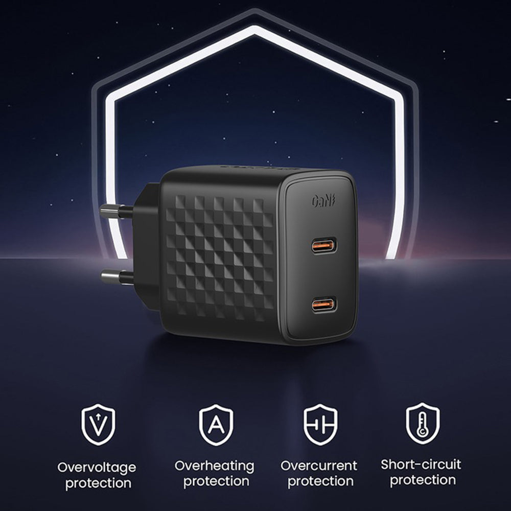 Netzladegerät mit USB-C Kabel Lito LC22T, 45W, 3A, 2 x USB-C, Schwarz