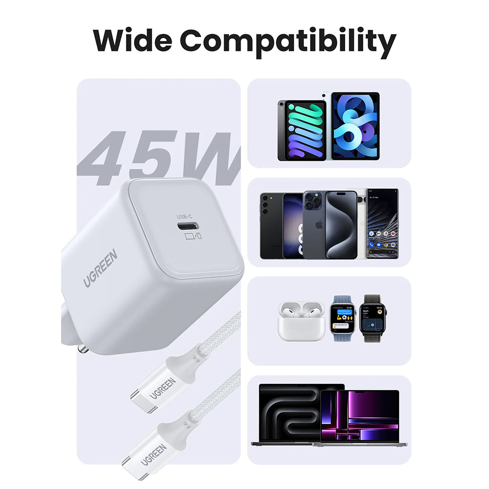Netzteil mit USB-C-Kabel UGREEN X524 (65055), 45W, 3A, 1 x USB-C, Weiß