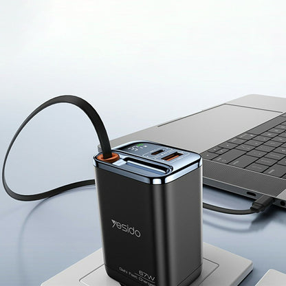 Netzladegerät mit USB-C Kabel Yesido YC100 Display, 67W, 3.35A, 1 x USB-A - 1 x USB-C, Schwarz