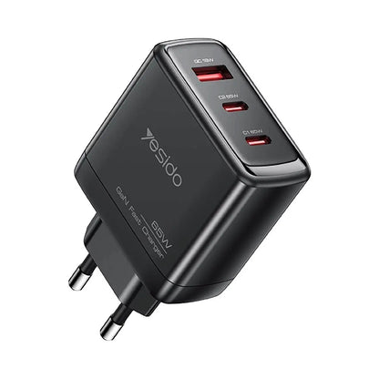 Netzladegerät mit USB-C Kabel Yesido YC144C, 65W, 3.25A, 1 x USB-A - 2 x USB-C, Schwarz