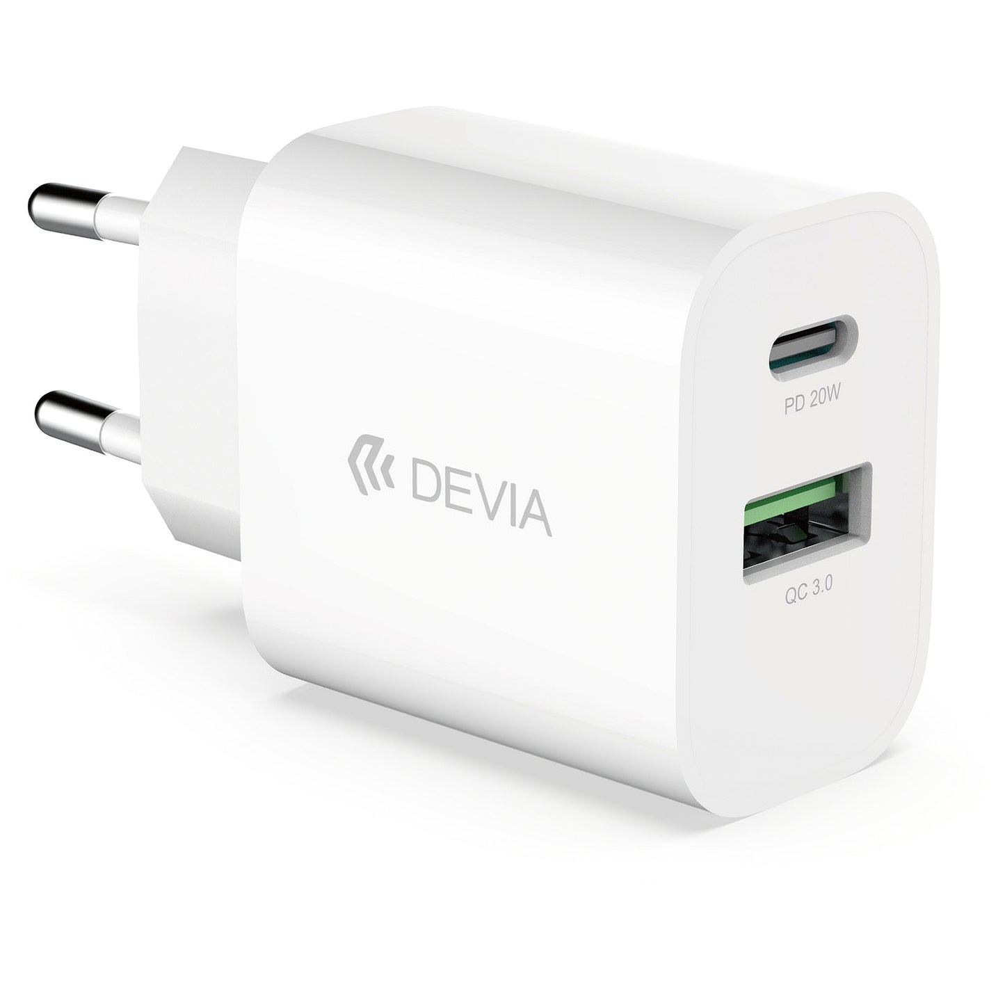 Netzwerkladegerät DEVIA RLC-389, 20 W, 3 A, 1 x USB-A – 1 x USB-C, Weiß