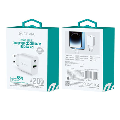 Netzwerkladegerät DEVIA RLC-389, 20 W, 3 A, 1 x USB-A – 1 x USB-C, Weiß