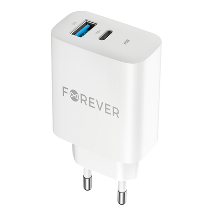 Forever Network Charger TC-07-30AC, 30 W, 3 A, 1 x USB-A – 1 x USB-C, Weiß