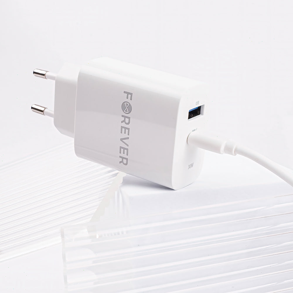 Forever Network Charger TC-07-30AC, 30 W, 3 A, 1 x USB-A – 1 x USB-C, Weiß