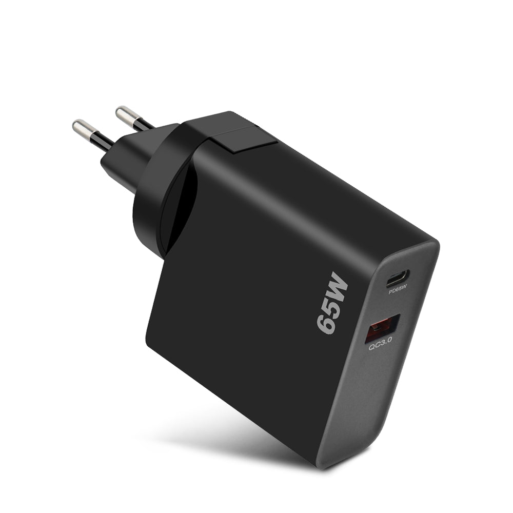 GVDA Netzwerkladegerät, 65 W, 3 A, 1 x USB-A – 1 x USB-C, Schwarz