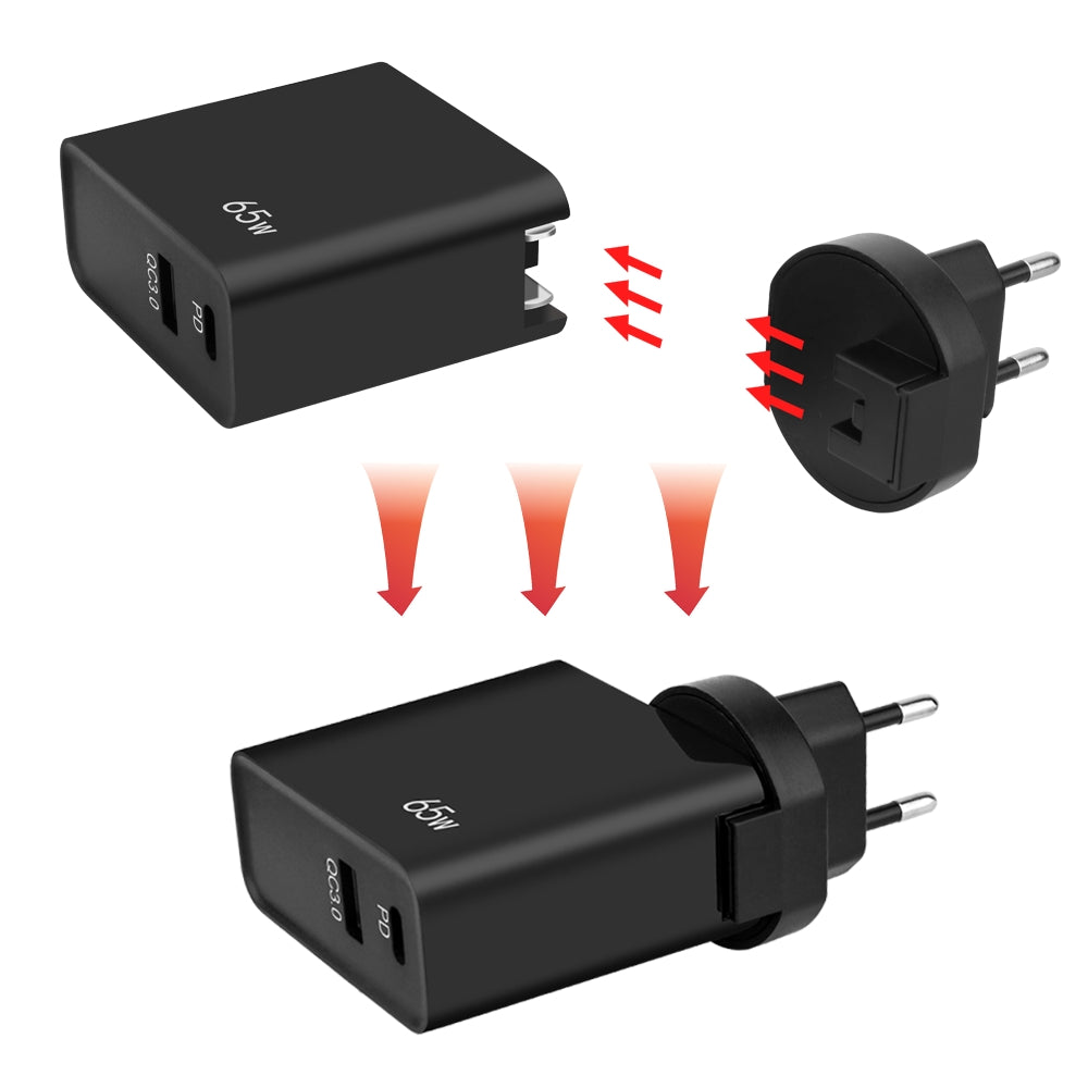 GVDA Netzwerkladegerät, 65 W, 3 A, 1 x USB-A – 1 x USB-C, Schwarz