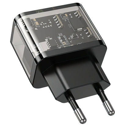 HOCO N34 Network Charger, 20W, 3A, 1 x USB-A - 1 x USB-C, Transparent