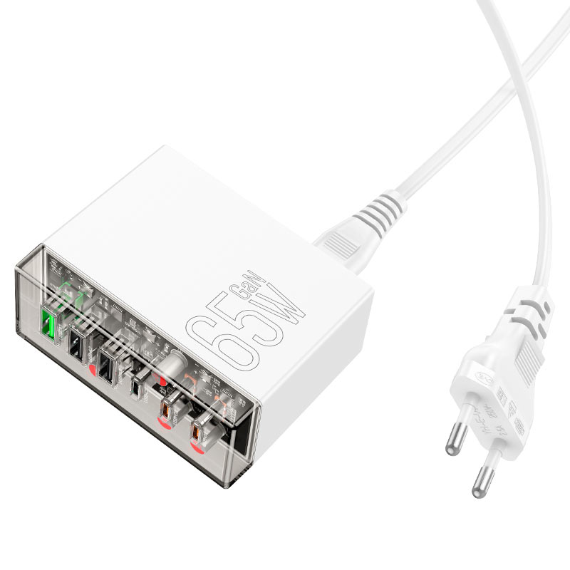 HOCO N36 Netzwerkladegerät, 65 W, 3 A, 3 x USB-A – 3 x USB-C, Weiß