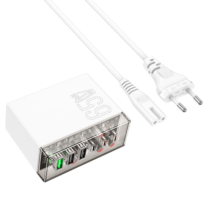 HOCO N36 Netzwerkladegerät, 65 W, 3 A, 3 x USB-A – 3 x USB-C, Weiß